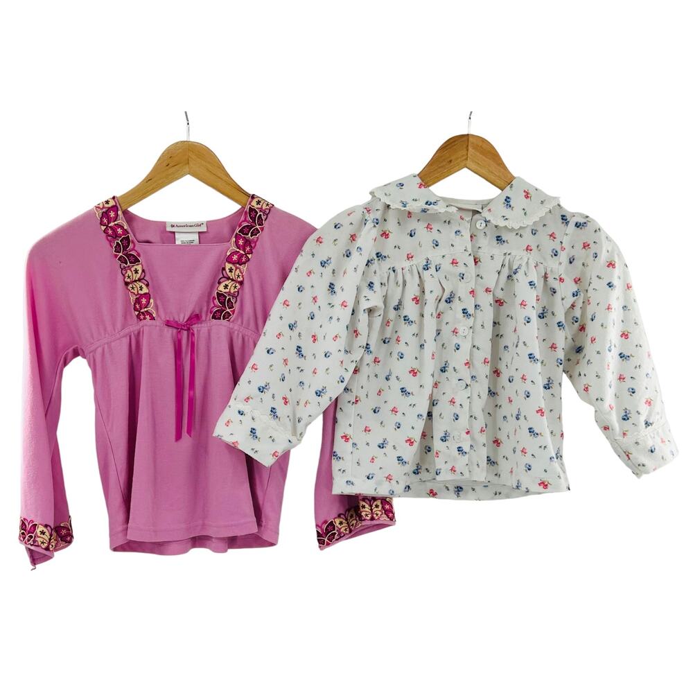 American‎ Girl Lot of 2 Tops Butterfly Embroidered Floral Button Up S XS